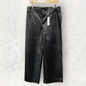 NEW Chicos Baggy Cropped Wide Leg Pants Embossed Faux Leather Sz 12 Black Womens